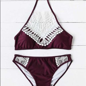 Maroon and white laced bikini, never worn